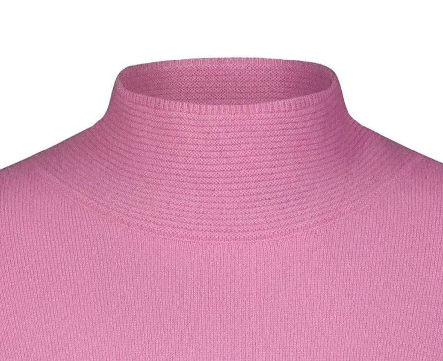 Front View Product Image showing the intricate rib collar detail and finishing of the Isabella Cashmere Mock Neck Turtleneck Golf and Ski Sweater. Sustainable Luxury crafted with enduring quality and elegant, versatile style.