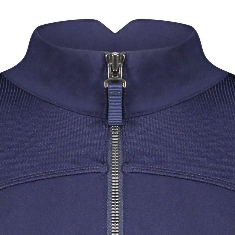 Product image features the finest quality and attention to detail. This photo shows the rib fabric, premium IDEAL earth-friendly Zipper and elegant notched back collar. Sophisticated and chic, this Jersey Stretch Performance Jacket has 2 roomy side zip pockets for carrying your personal essentials with ease.