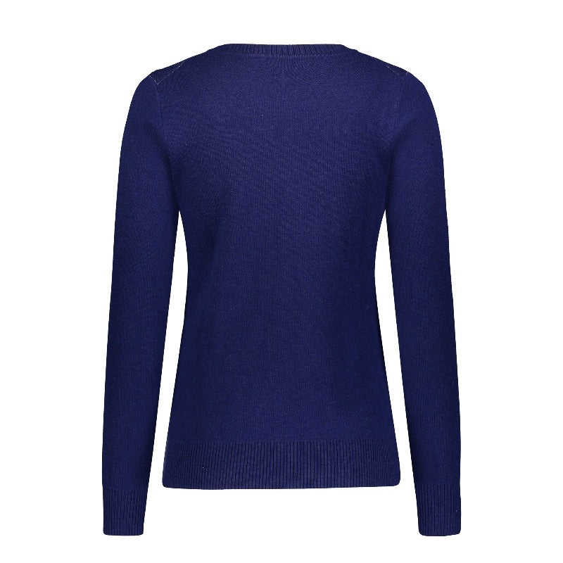 This image shows the back of the Aubrey Merino-Viscose Crewneck. The Color is a Classic Navy Solid color called Admiral Navy.